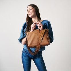 Alternative view of Sheila Medium Satchel In Pebbled Leather - Warm Honey