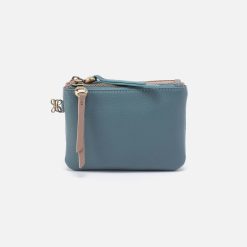 Double Zip Coin Pouch in Pebbled Leather - Agave Leaf