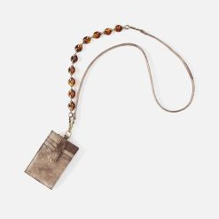 Around Town Lanyard in Metallic Leather - Cocoa Platinum