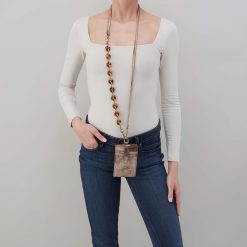 Alternative view of Around Town Lanyard in Metallic Leather - Cocoa Platinum