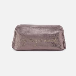 Beauty Brush Case in Metallic Leather - Pewter Spur