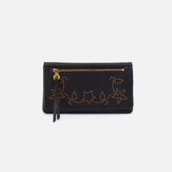 Lumen Continental Wallet in Pebbled Leather - Black With Studs