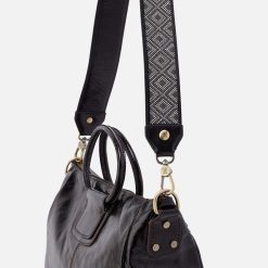 Alternative view of Beaded Guitar Strap in Polished Leather - Black