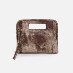 Ace Clutch in Metallic Leather - Cocoa Platinum