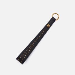 Stud Wrist Strap in Pebbled Leather - Black