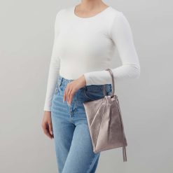 Alternative view of Sheila Soft Ring Clutch in Metallic Leather - Pewter Spur