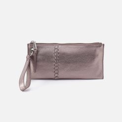 Vida Wristlet in Metallic Leather - Pewter Spur