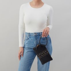 Alternative view of Sable Wristlet in Pebbled Leather - Black With Studs