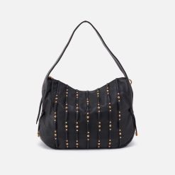 Kori Hobo in Pebbled Leather - Black With Studs