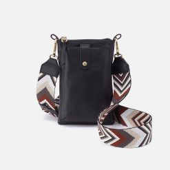 Cass Phone Crossbody in Pebbled Leather - Black