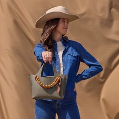 Alternative view of Wood Bead Bag Swag in Pebbled Leather - Warm Honey