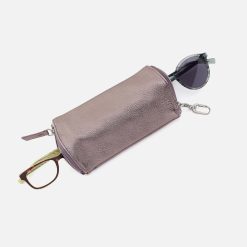 Alternative view of Spark Double Eyeglass Case in Metallic Leather - Pewter Spur
