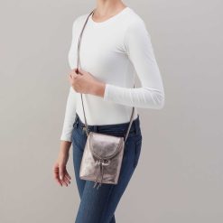 Alternative view of Fern Crossbody in Metallic Leather - Pewter Spur