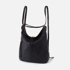 Merrin Convertible Backpack in Pebbled Leather - Black