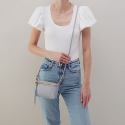 Alternative view of Run About Crossbody In Pebbled Leather - Blue Pearl