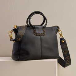 Alternative view of Sheila Medium Satchel in Pebbled Leather - Black With Studs