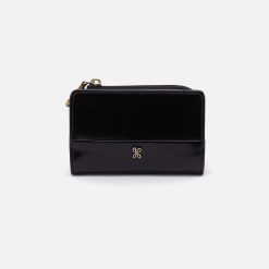 Jill Card Case In Polished Leather - Black