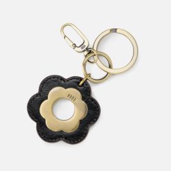 Daisy Keychain In Polished Leather - Black