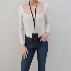 Alternative view of Around Town Lanyard in Polished Leather - Black