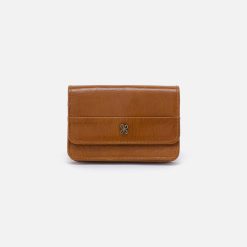 Jill Flap Card Case in Polished Leather - Truffle