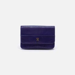 Jill Flap Card Case in Polished Leather - Winter Violet