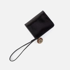 Coin Wristlet Wallet in Polished Leather - Black
