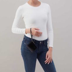 Alternative view of Coin Wristlet Wallet in Polished Leather - Black