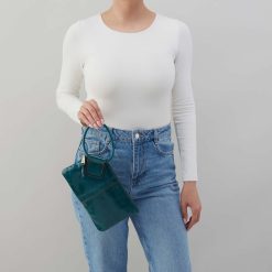 Alternative view of Sable Wristlet in Polished Leather - Wild Bluegrass