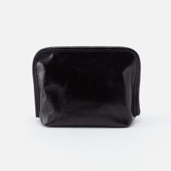 Beauty Cosmetic Pouch in Polished Leather - Black