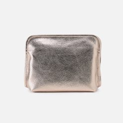 Beauty Cosmetic Pouch In Metallic Leather - Cameo Quartz