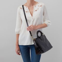 Alternative view of Sheila Medium Satchel in Polished Leather - Black