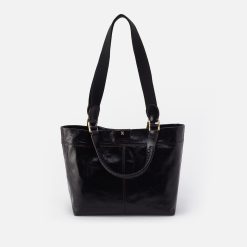 Romy Medium Tote in Polished Leather - Black