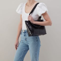 Alternative view of Romy Medium Tote in Polished Leather - Black