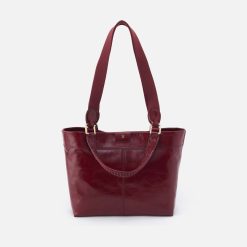 Romy Medium Tote in Polished Leather - Saddleberry