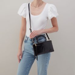 Alternative view of Sable Crossbody in Polished Leather - Black