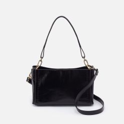Seneca Shoulder Crossbody in Polished Leather - Black