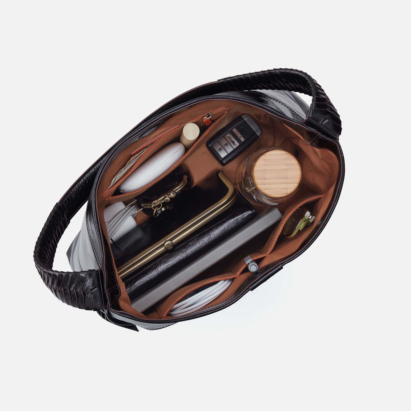 Romy Hobo in Polished Leather - Black - Image 3